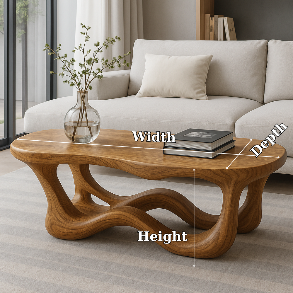 Handcrafted Solid Wood Coffee Table with Organic Wave Base – Modern Artistic Living Room Piece Lynnsnail