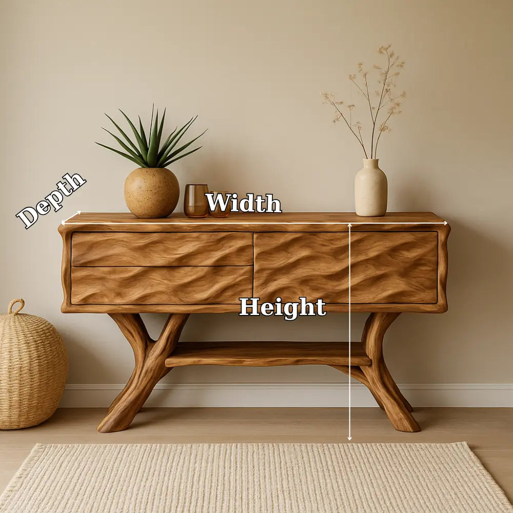 Handcrafted Solid Wood Console Table with Wave Texture Design – Modern Organic Furniture Lynnsnail