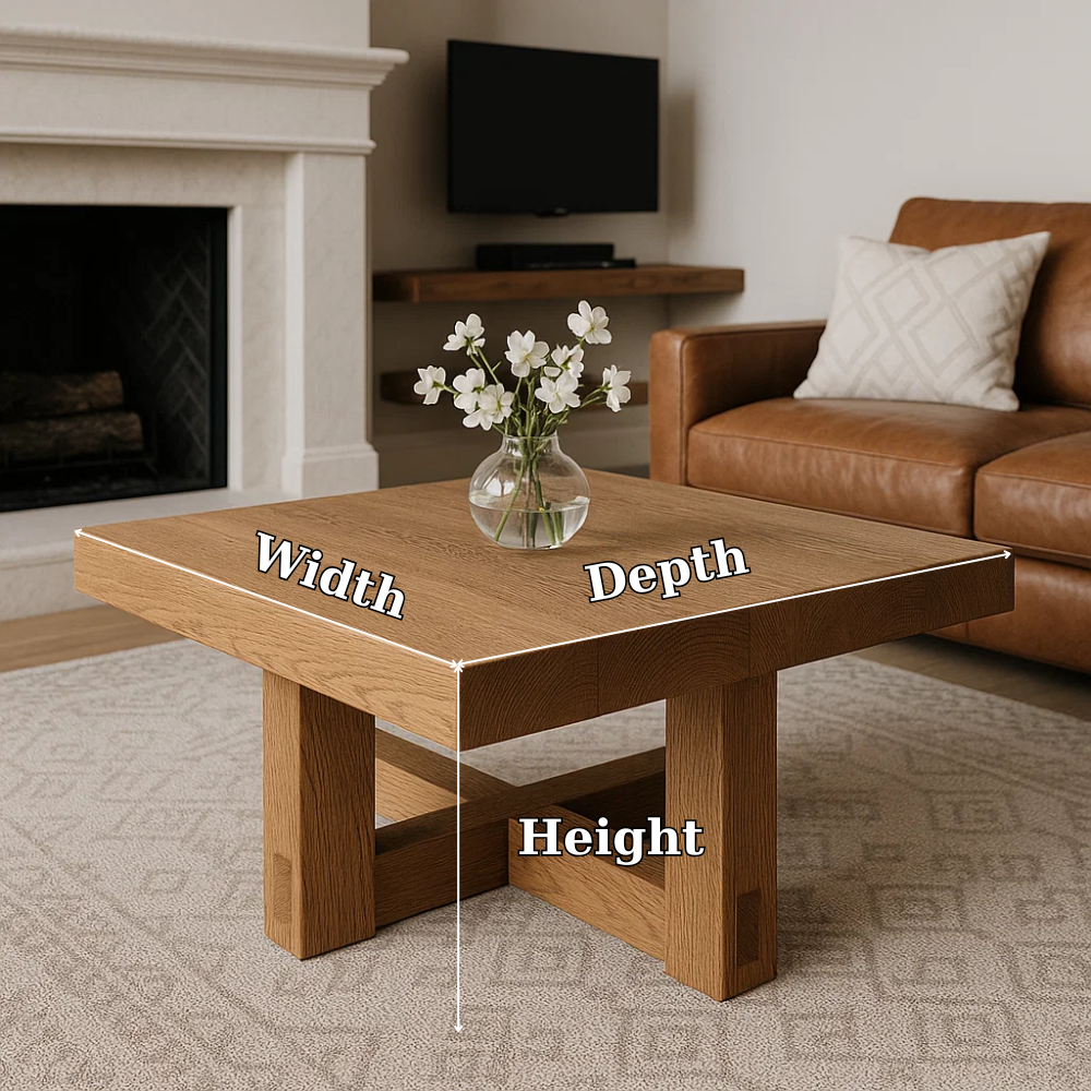 Handcrafted Solid Wood Coffee Table – Modern Minimalist Square Design with Cross Base Lynnsnail