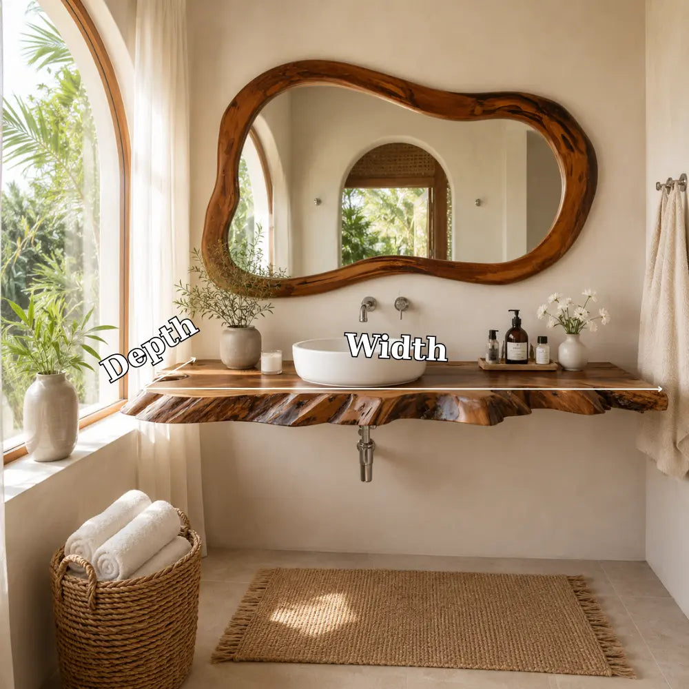 Live Edge Floating Vanity Shelf | Multi-Tone Solid Wood Bathroom Counter Lynnsnail