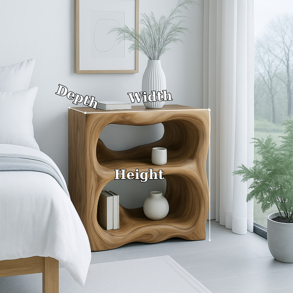 Handcrafted Solid Wood Nightstand – Sculptural Organic Bedside Table with Open Shelves Lynnsnail