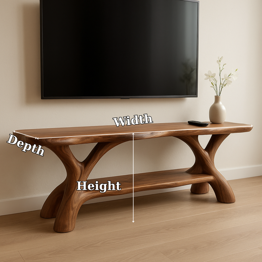 Handcrafted Solid Wood TV Stand – Sculptural Organic Design with Smooth Natural Finish Lynnsnail