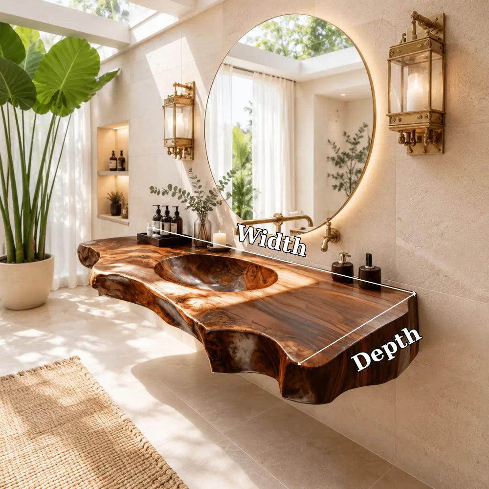 Luxury Live Edge Wood Sink Vanity | Wide Slab Solid Wood Floating Bathroom Lynnsnail