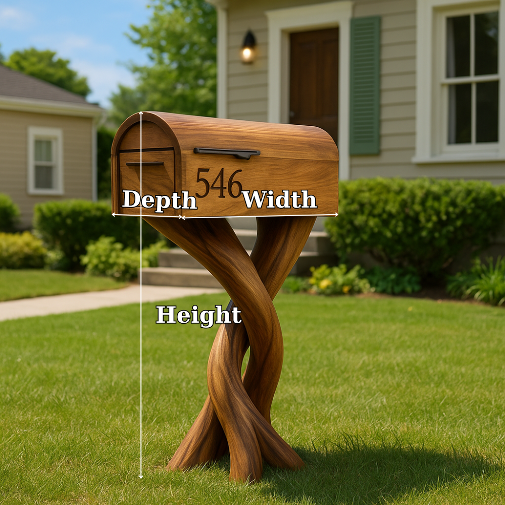 Handcrafted Solid Wood Mailbox with Sculptural Twisted Base – Outdoor Decorative Post Box Lynnsnail