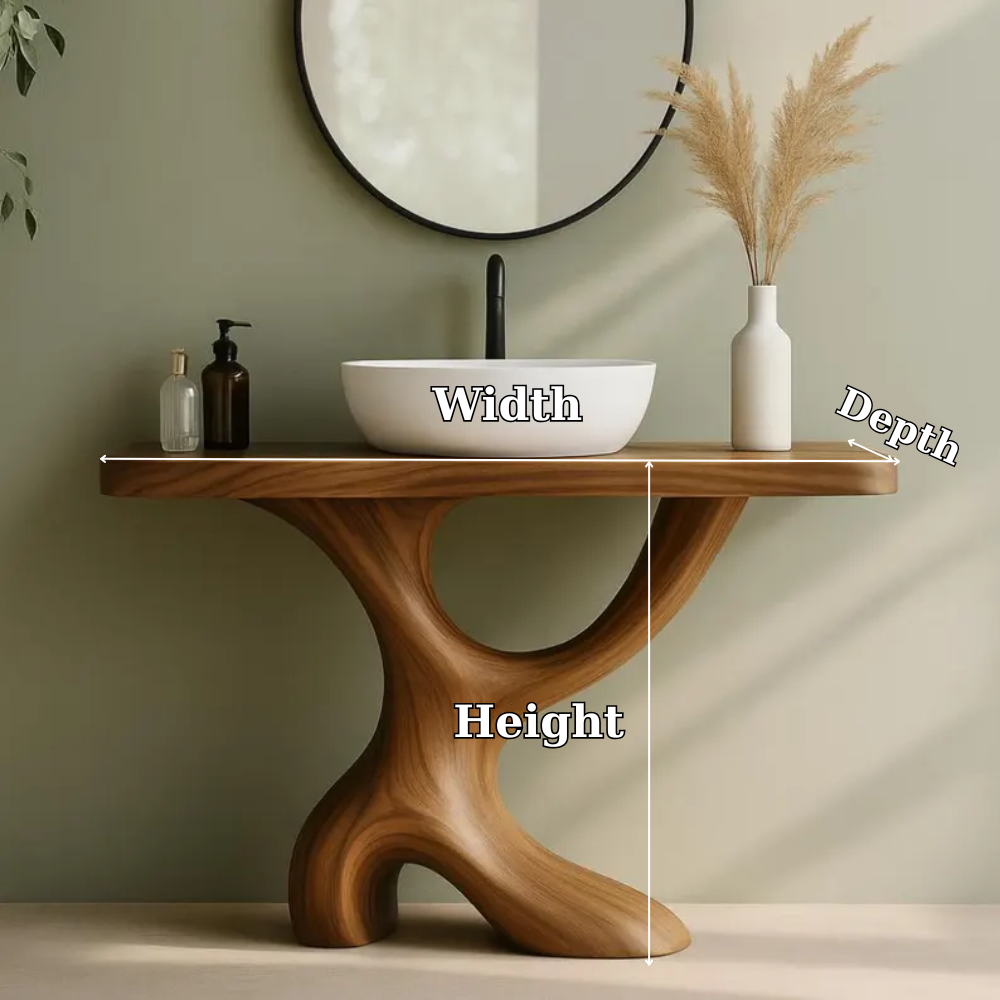 Handcrafted Solid Wood Bathroom Vanity with Sculptural Curved Base – Modern Organic Design Lynnsnail