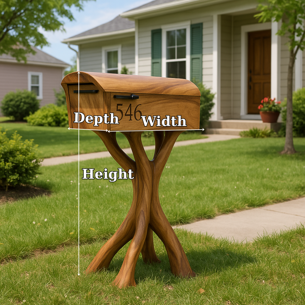 Handcrafted Solid Wood Mailbox with Sculpted Organic Base for Modern Home Exteriors Lynnsnail