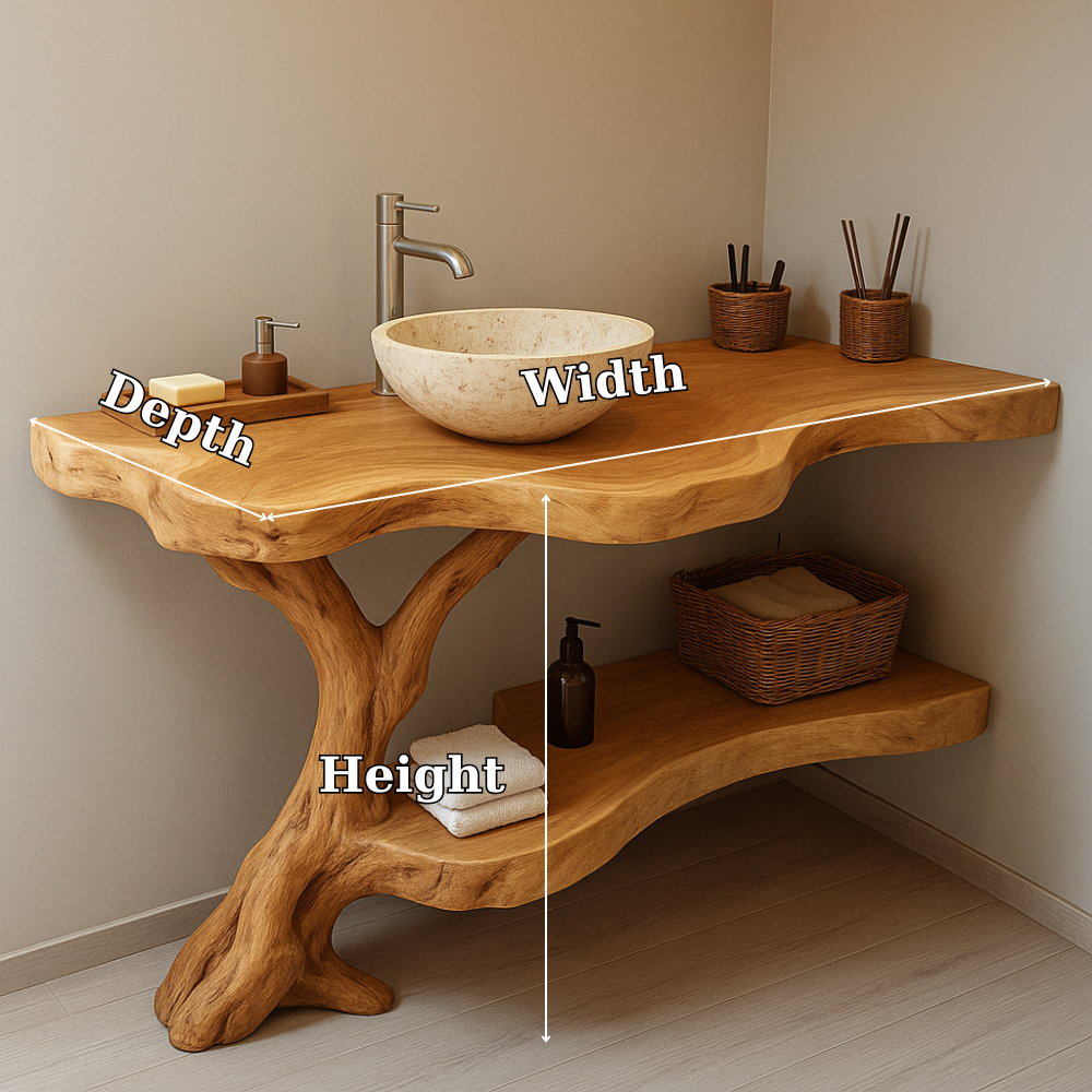 Handcrafted Solid Wood Bathroom Vanity – Organic Live Edge Design with Natural Tree Form Lynnsnail
