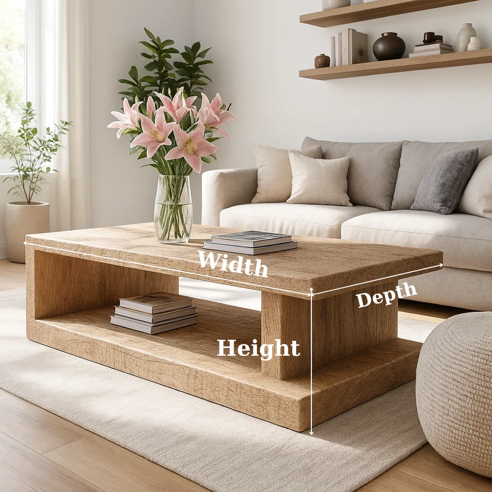 Handcrafted Solid Wood Coffee Table – Minimalist Design with Open Storage for Modern Living Lynnsnail