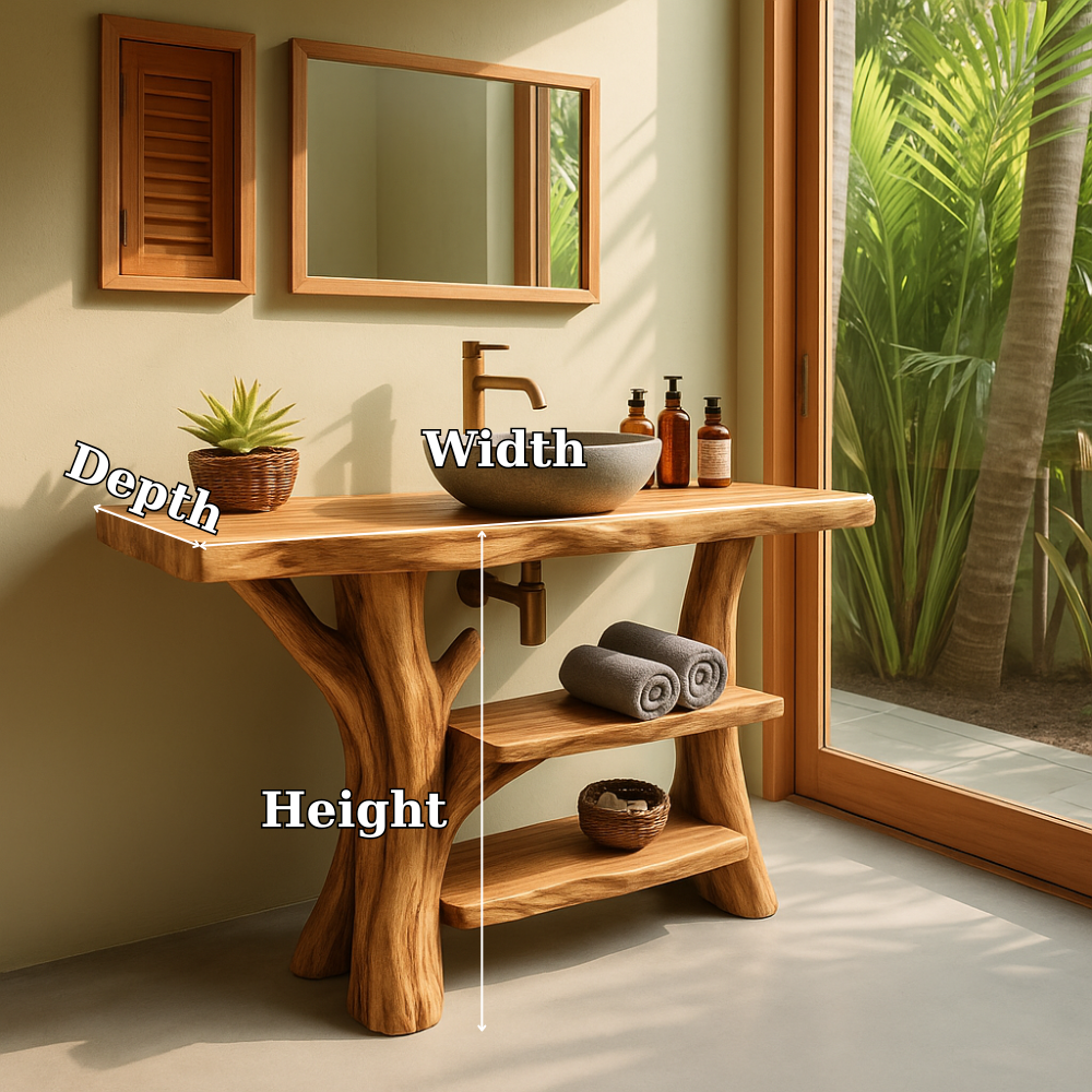 Handcrafted Solid Wood Bathroom Vanity – Organic Double Shelf Design for Natural Interiors Lynnsnail