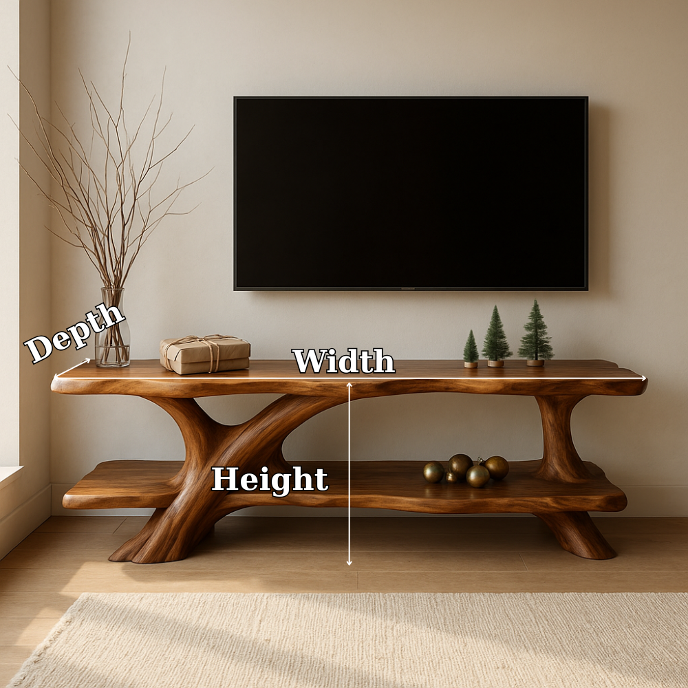 Handcrafted Solid Wood TV Stand – Organic Flow Design with Natural Finish for Modern Interiors Lynnsnail