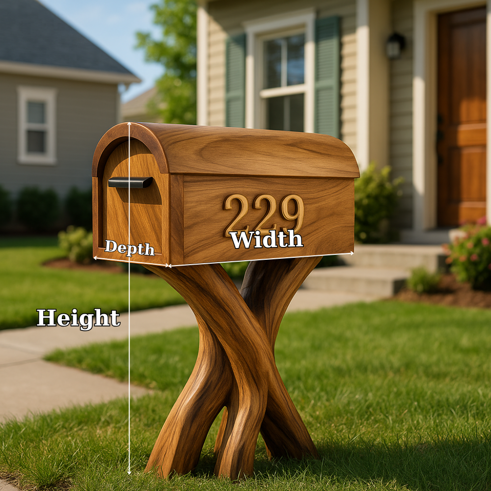 Handcrafted Solid Wood Mailbox with Sculpted Base – Unique Outdoor House Number Post Lynnsnail