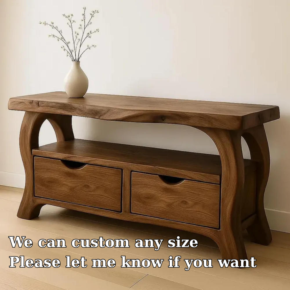 Handcrafted Solid Wood TV Stand with Drawers – Modern Organic Media Console Lynnsnail
