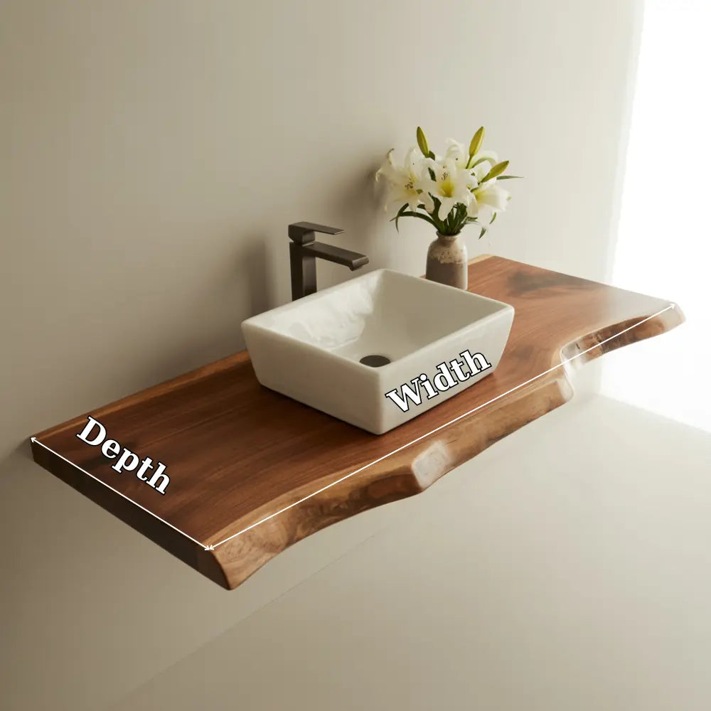 Live Edge Vanity Shelf | Solid Wood Floating Bathroom Countertop Lynnsnail
