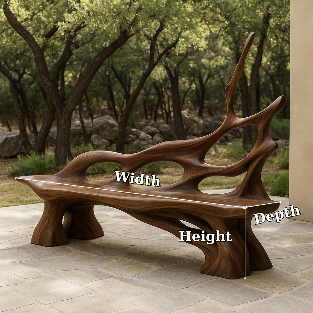 Handcrafted Solid Wood Bench with Backrest – Artistic Organic Form for Indoor & Outdoor Lynnsnail