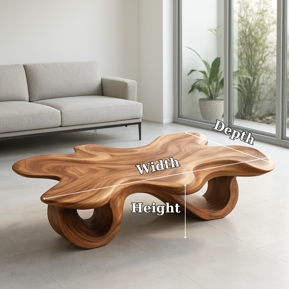 Handcrafted Solid Wood Coffee Table – Organic Sculpted Freeform Design Lynnsnail