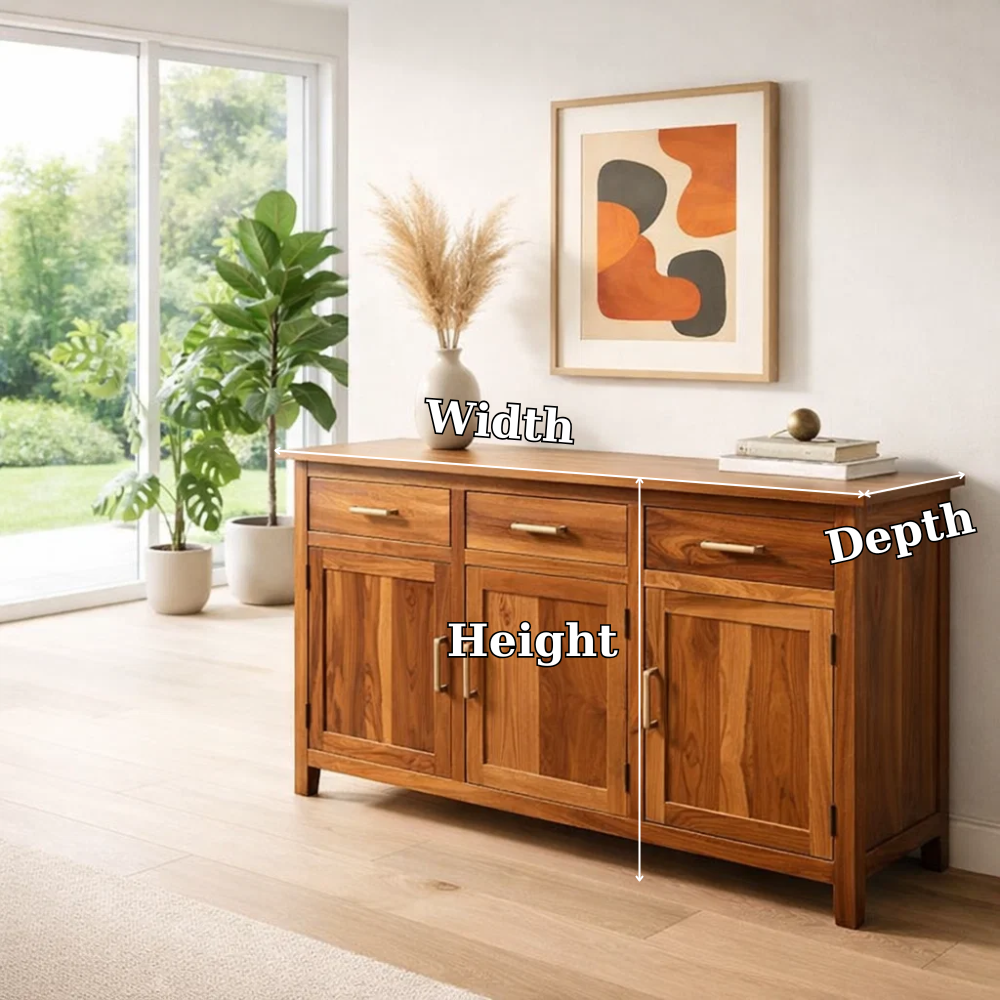 Modern Console Table with Drawers & Double Door Cabinets