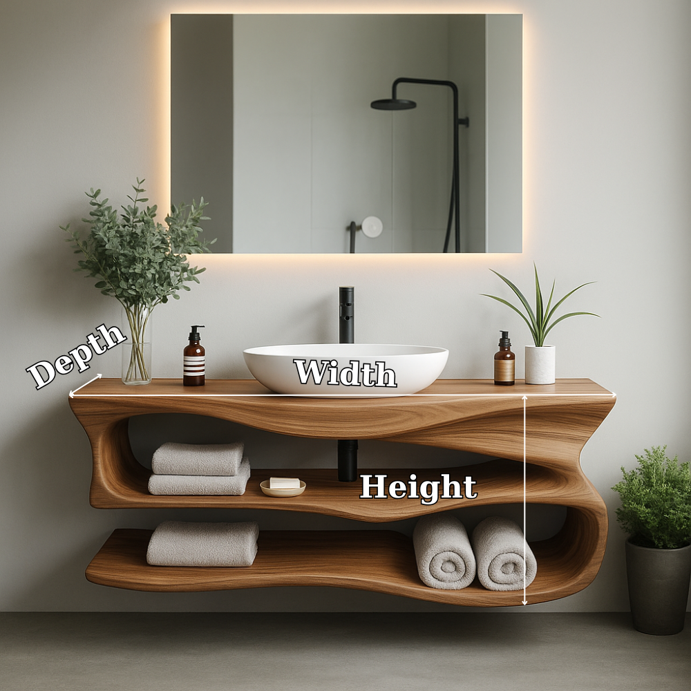 Handcrafted Solid Wood Floating Vanity – Modern Sculptural Bathroom Sink Shelf Lynnsnail