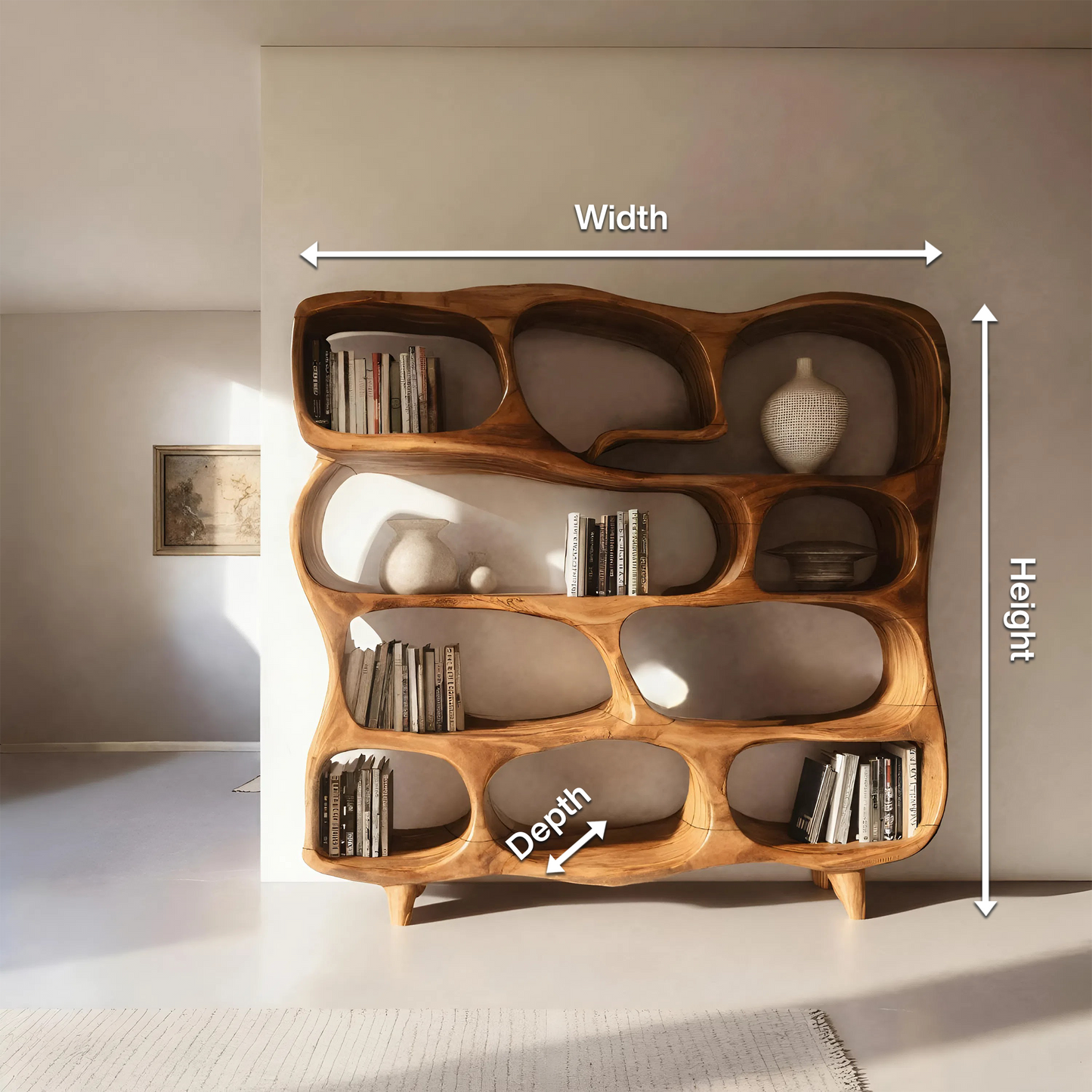 Modern Handcrafted Bookshelf With Curved Design For Living Room Lynnsnail