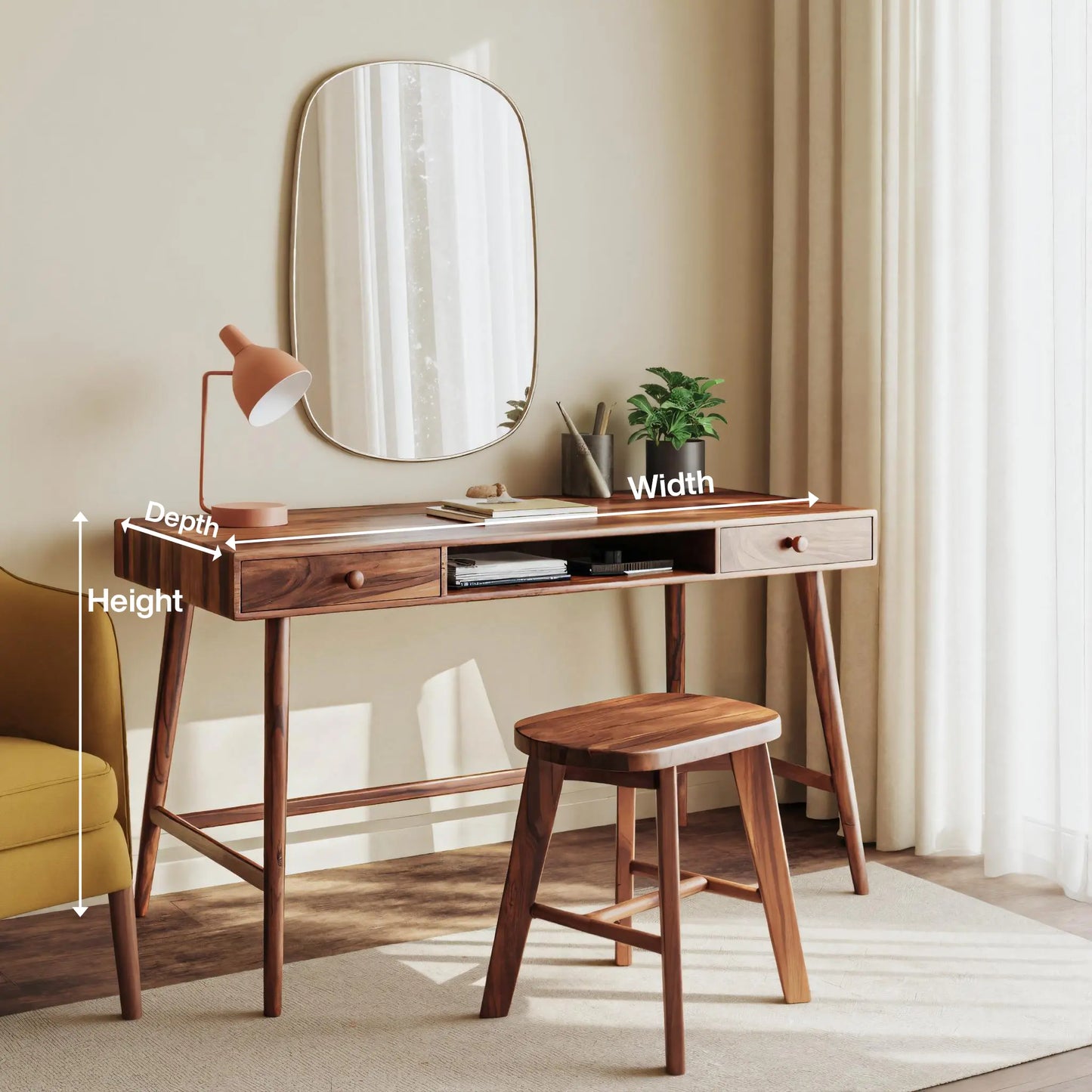 Mid Century Desk With Drawer For Home Office And Workspace Lynnsnail