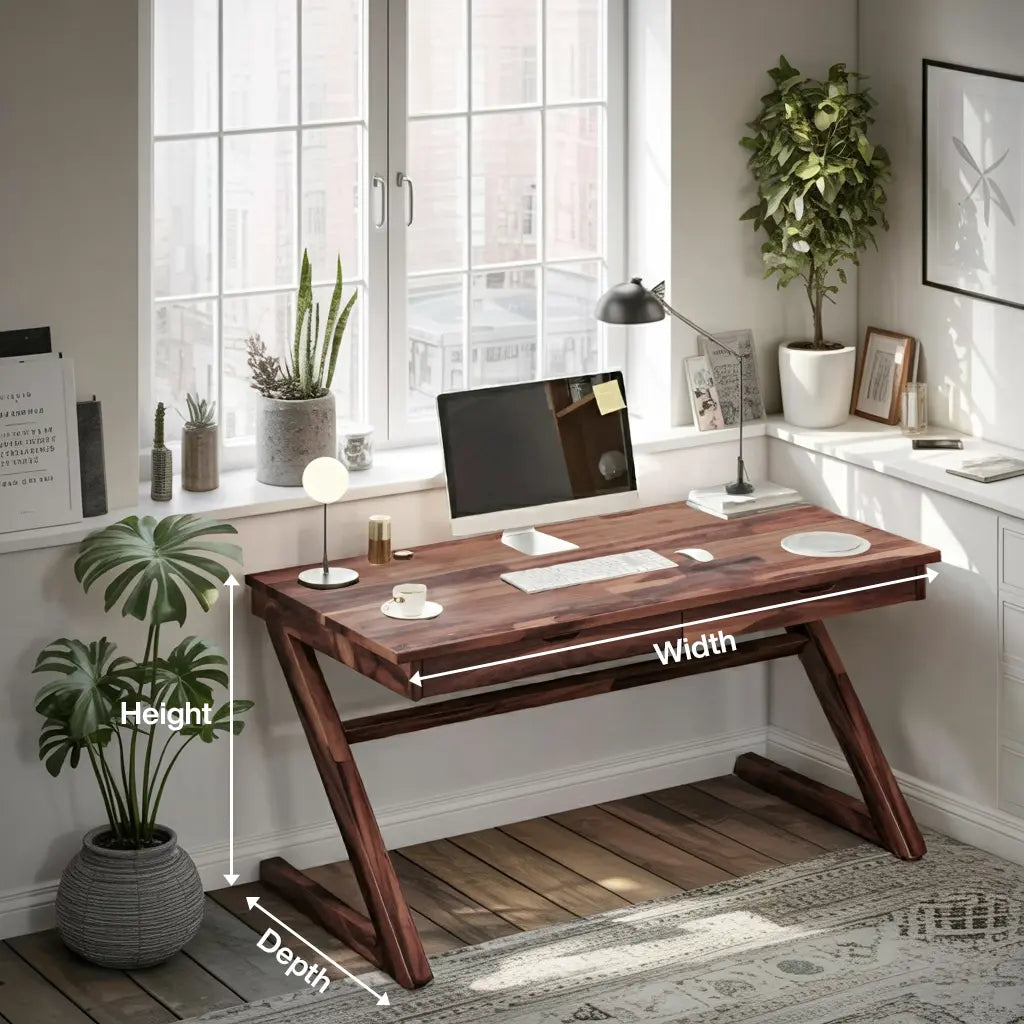 Modern Z Leg Wooden Writing Desk With Drawers For Home Office Or Studio Lynnsnail