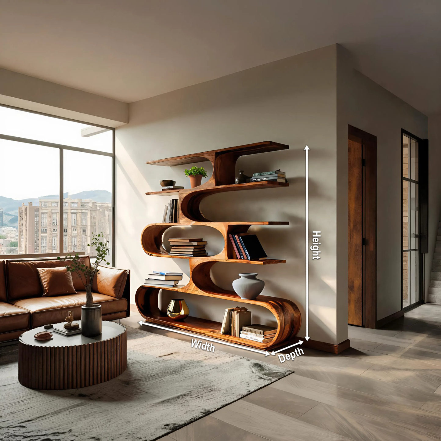 Artistic Curved Bookcase For Living Room Decor Lynnsnail