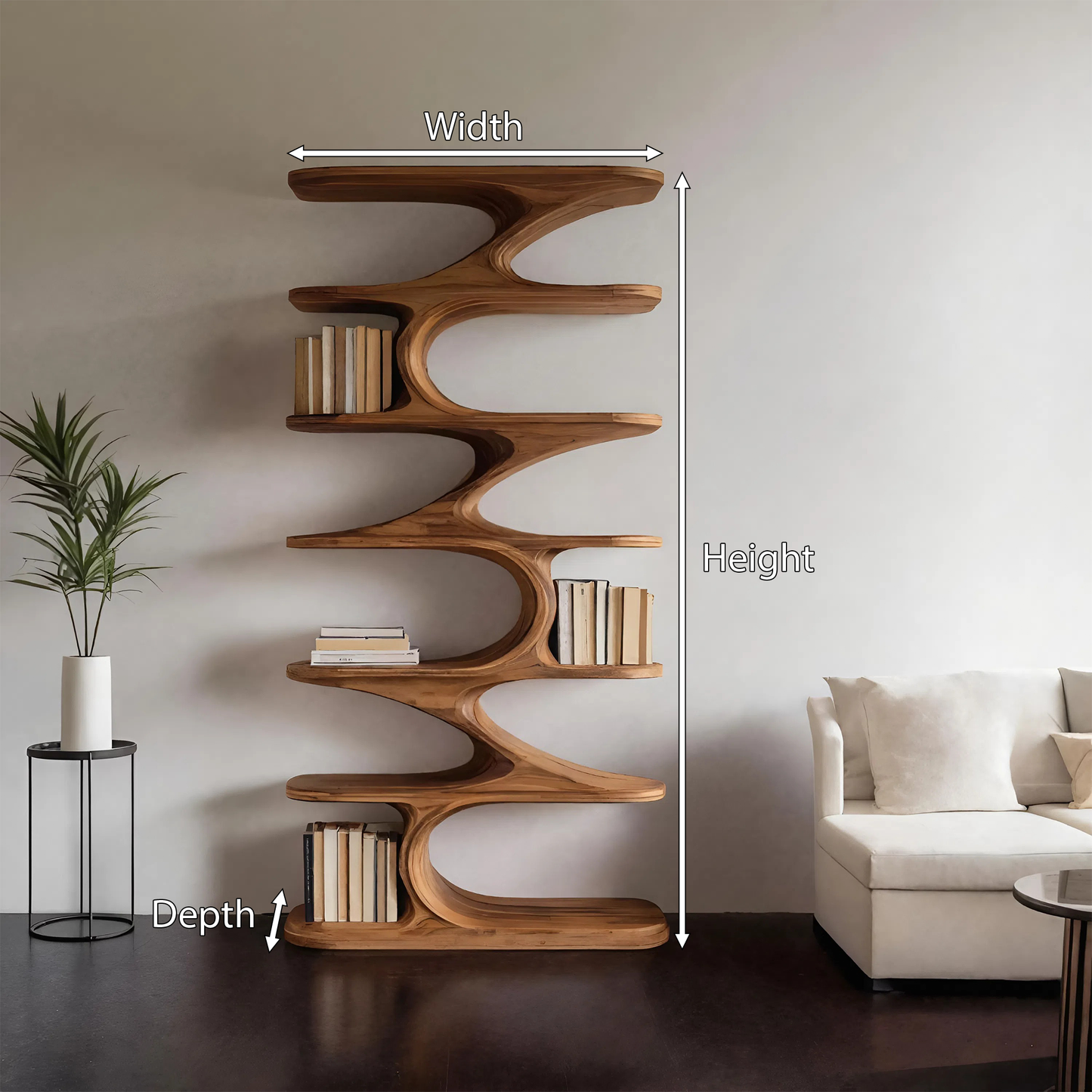 Modern Organic Curved Bookshelf For Living Room Lynnsnail