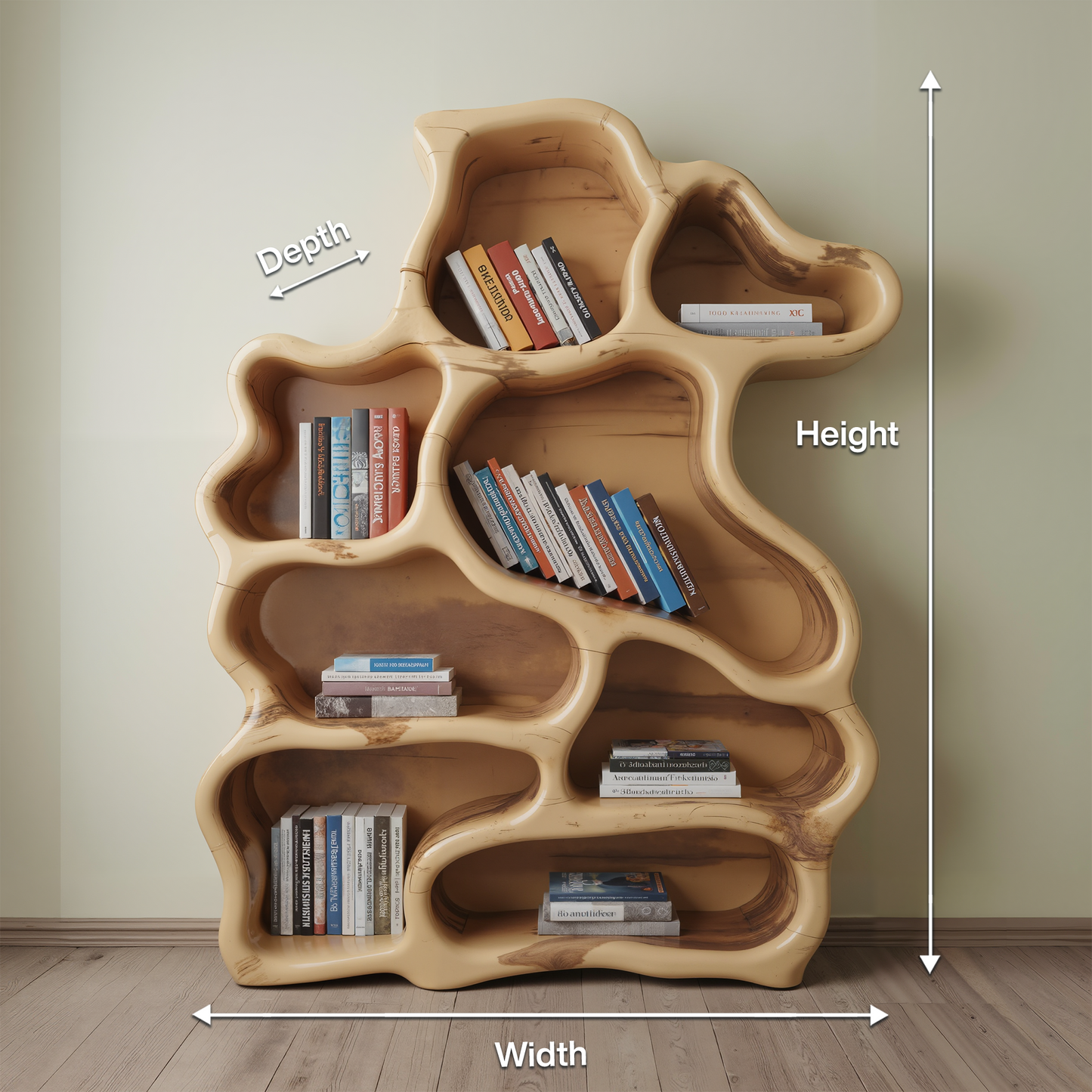 Organic Modern Bookshelf With Carved Design For Living Room And Home Library Lynnsnail