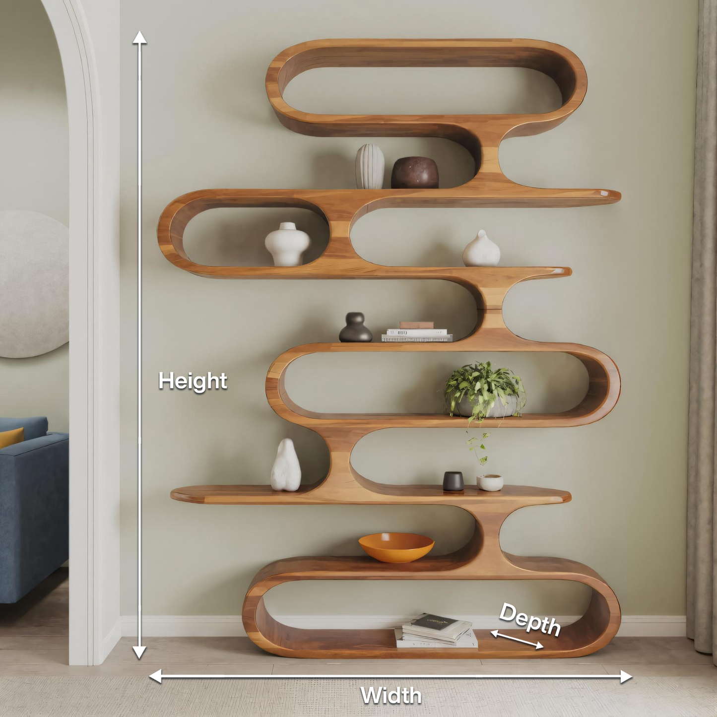 Mid Century Modern Wall Shelf With Flowing Shape For Living Room And Office Lynnsnail