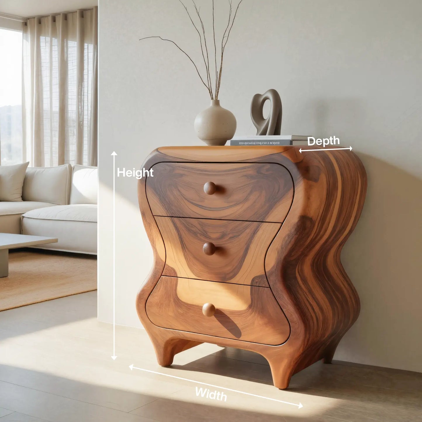 Sculptural Cabinet With Organic Curves And Drawers For Bedroom And Entryway Lynnsnail