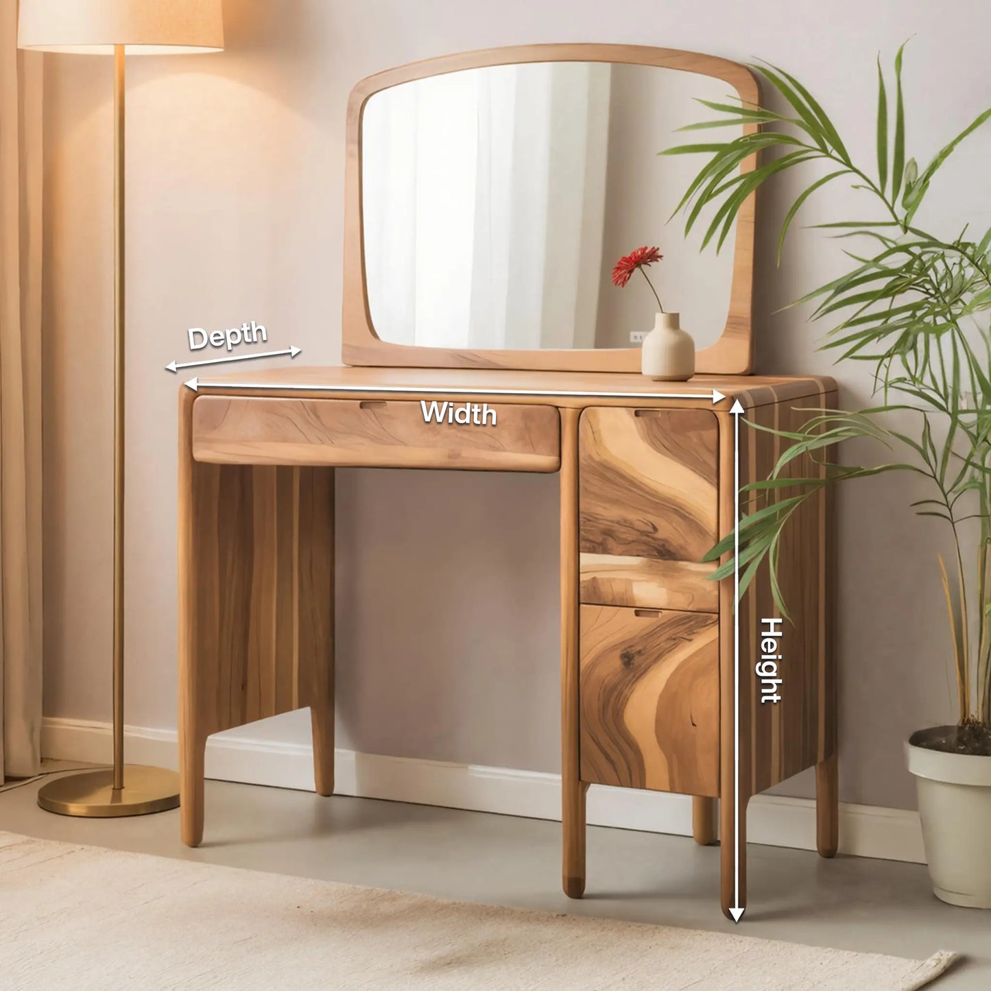 Mid Century Vanity Desk With Drawers For Bedroom And Dressing Corner Lynnsnail