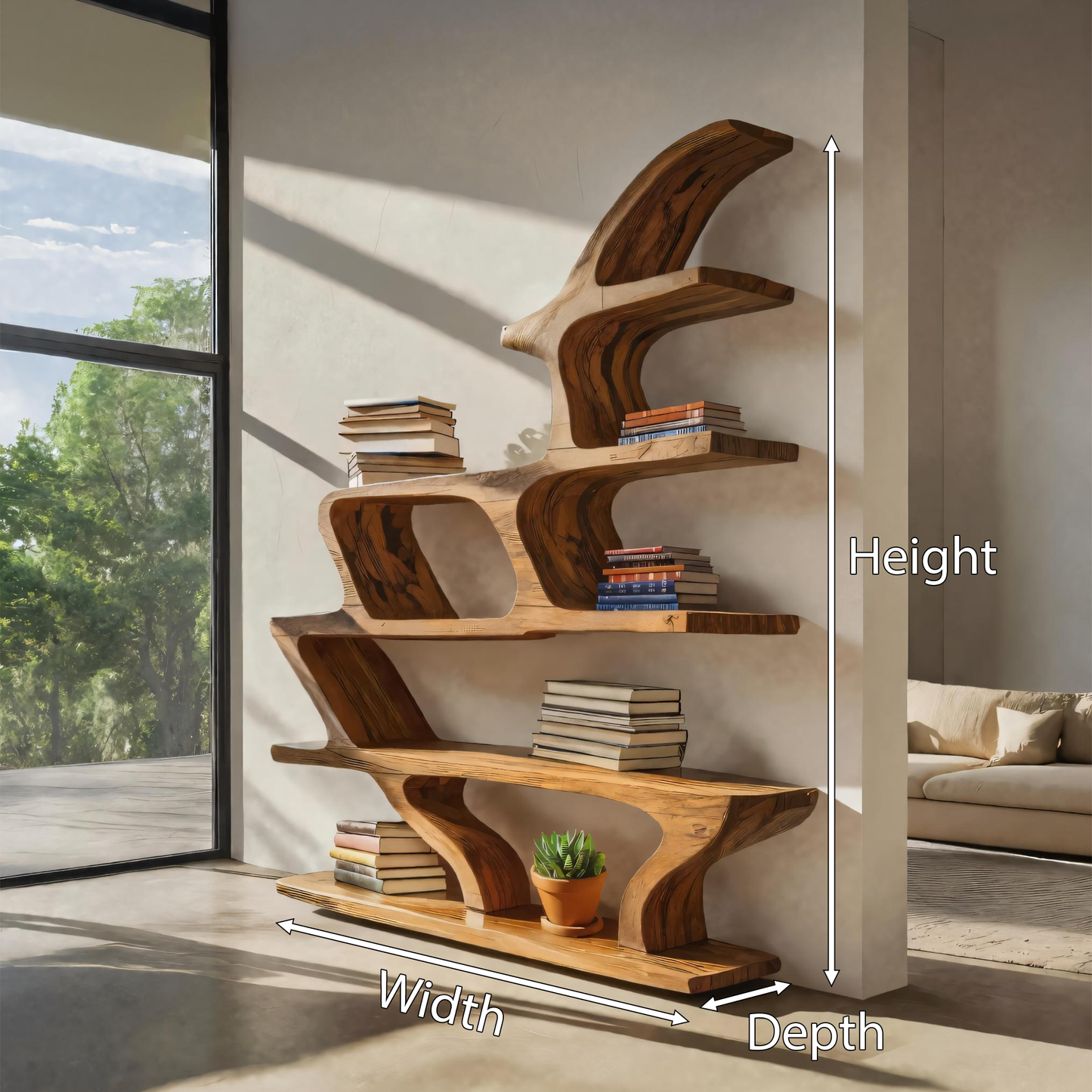Modern Sculptural Bookshelf With Fluid Shelving For Living Room Lynnsnail