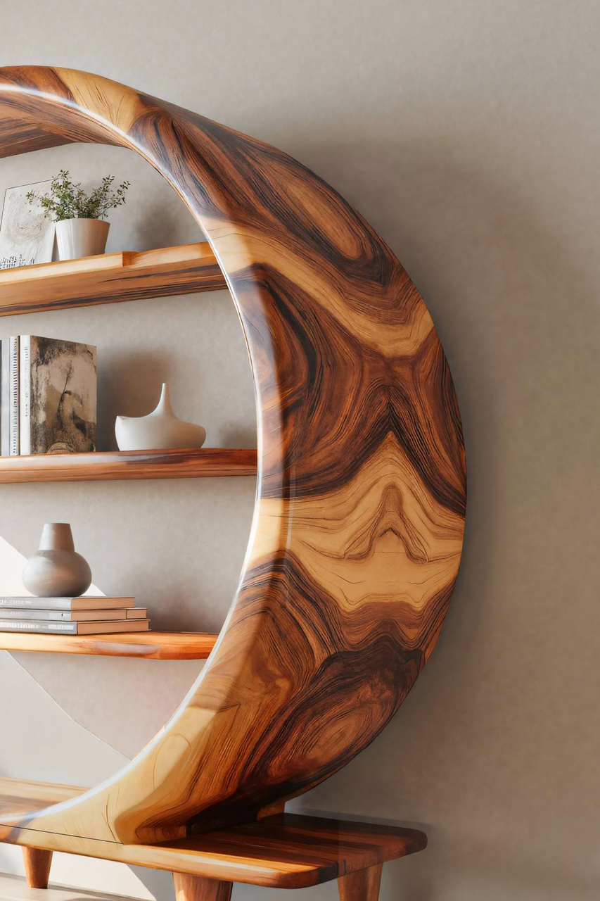 Modern Crescent Moon Bookshelf For Living Room Or Office Lynnsnail