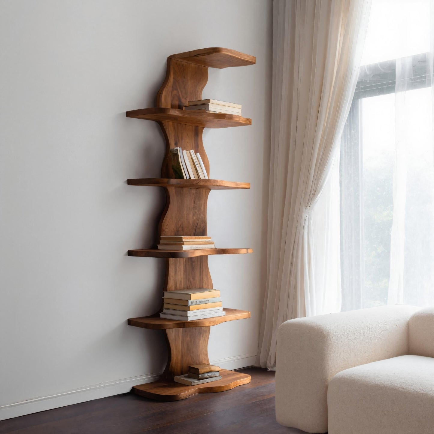 Modern Sculptural Wave Bookshelf For Living Room Lynnsnail