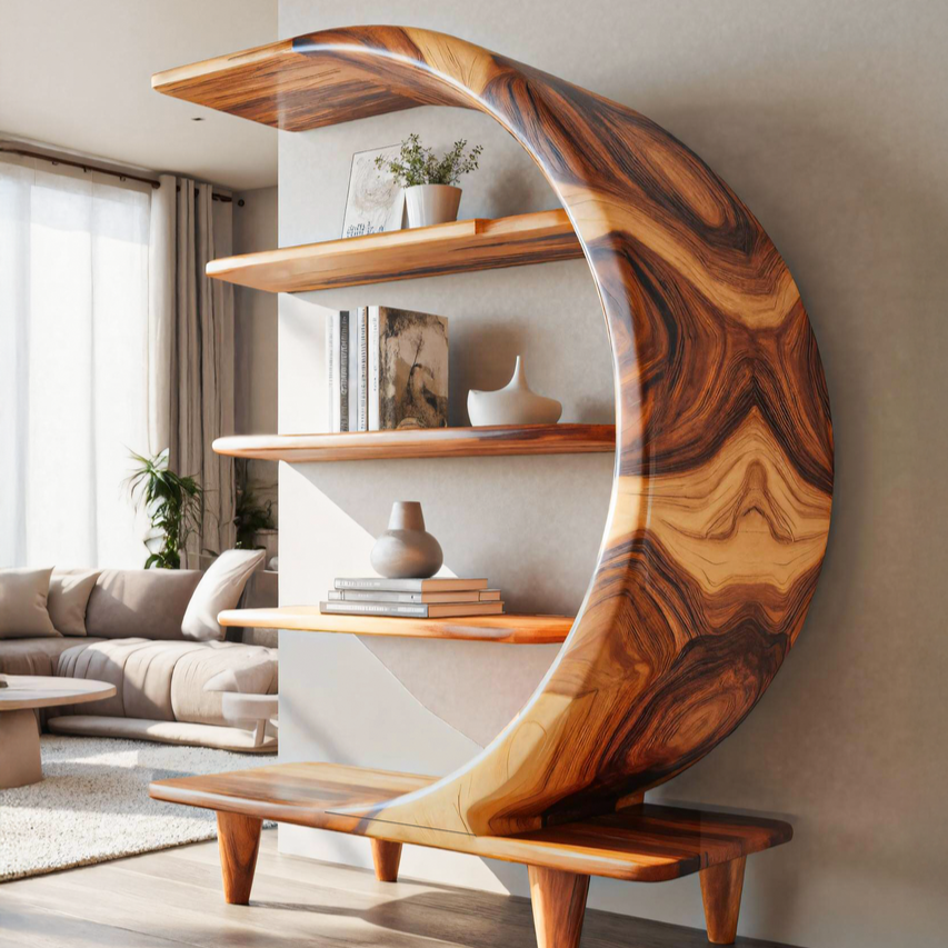 Modern Crescent Moon Bookshelf For Living Room Or Office Lynnsnail