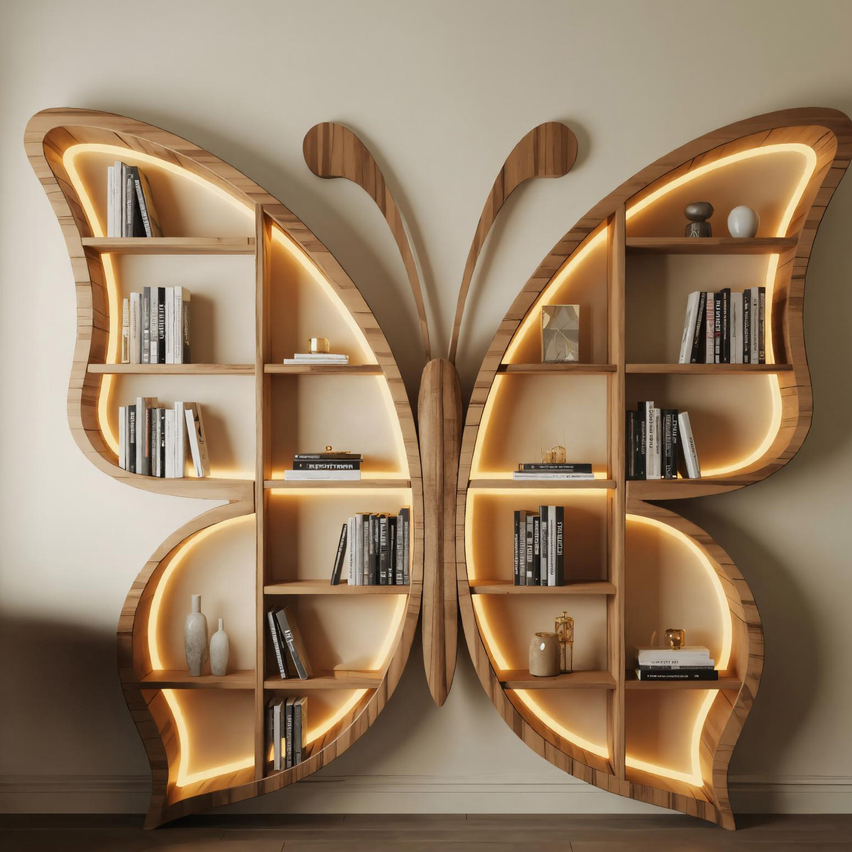 Butterfly Bookshelf With LED For Living Room Or Bedroom Lynnsnail