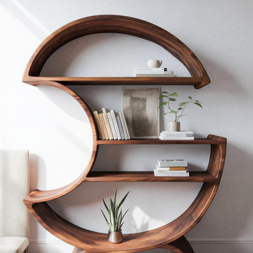 Modern Half Moon Bookshelf For Living Room Or Office Lynnsnail