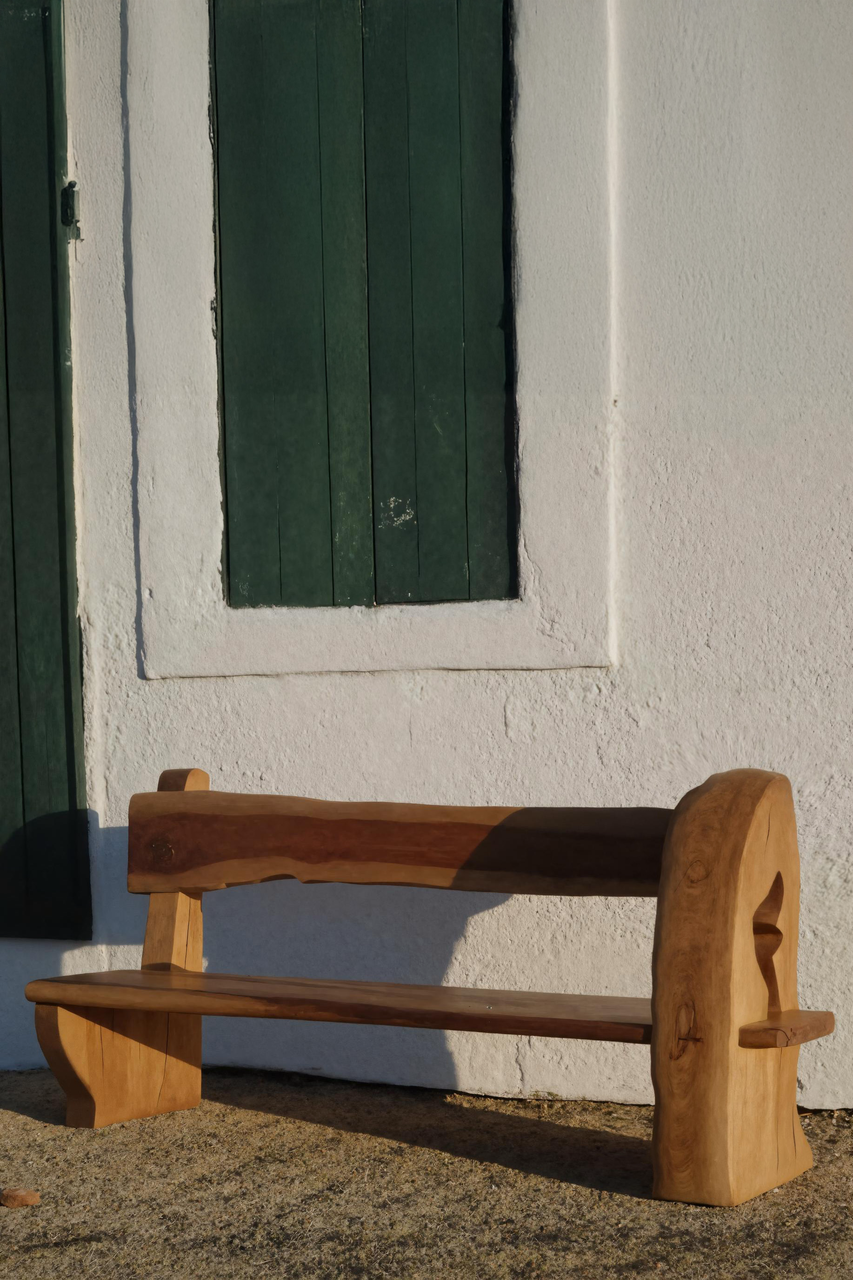 Rustic Organic Bench With Sculptural Armrest For Garden Or Entryway Lynnsnail