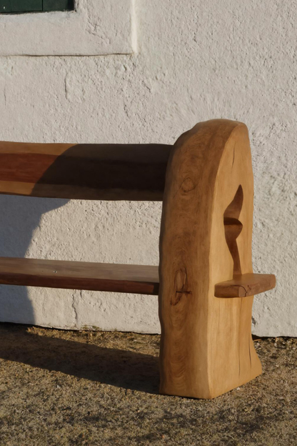 Rustic Organic Bench With Sculptural Armrest For Garden Or Entryway Lynnsnail