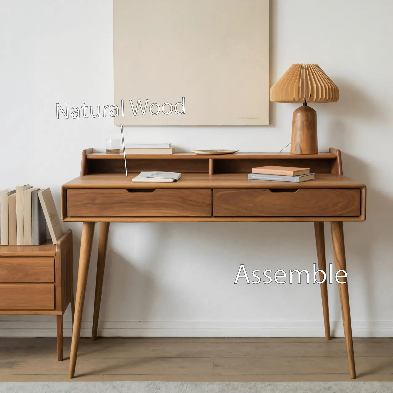 Mid Century Writing Desk With Drawers For Home Office Or Living Room Lynnsnail