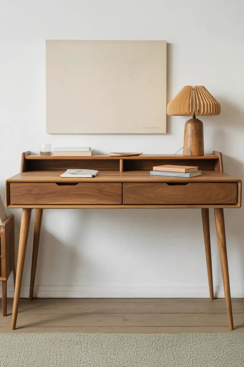 Mid Century Writing Desk With Drawers For Home Office Or Living Room Lynnsnail