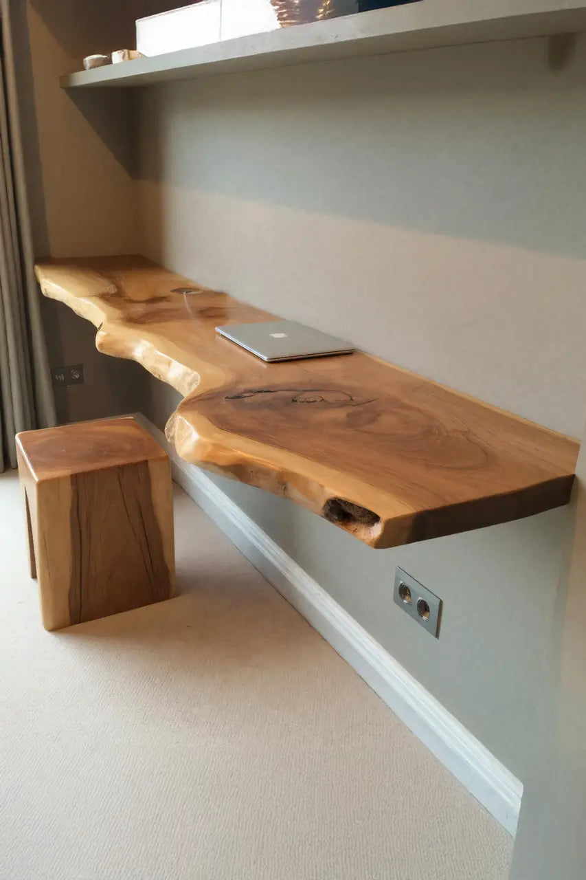Modern Live Edge Floating Desk With Home Office Workspace Lynnsnail