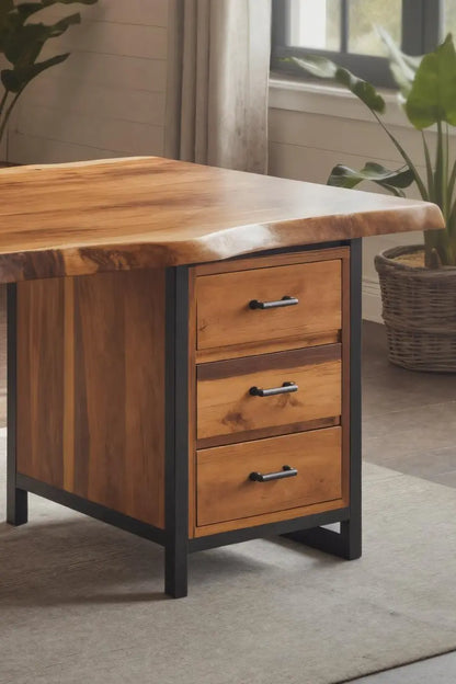 Modern Live Edge Office Desk With Drawer Storage For Workspace Lynnsnail