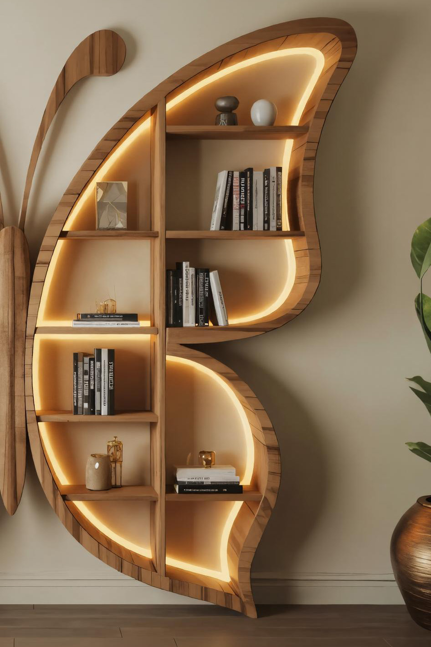 Butterfly Bookshelf With LED For Living Room Or Bedroom Lynnsnail
