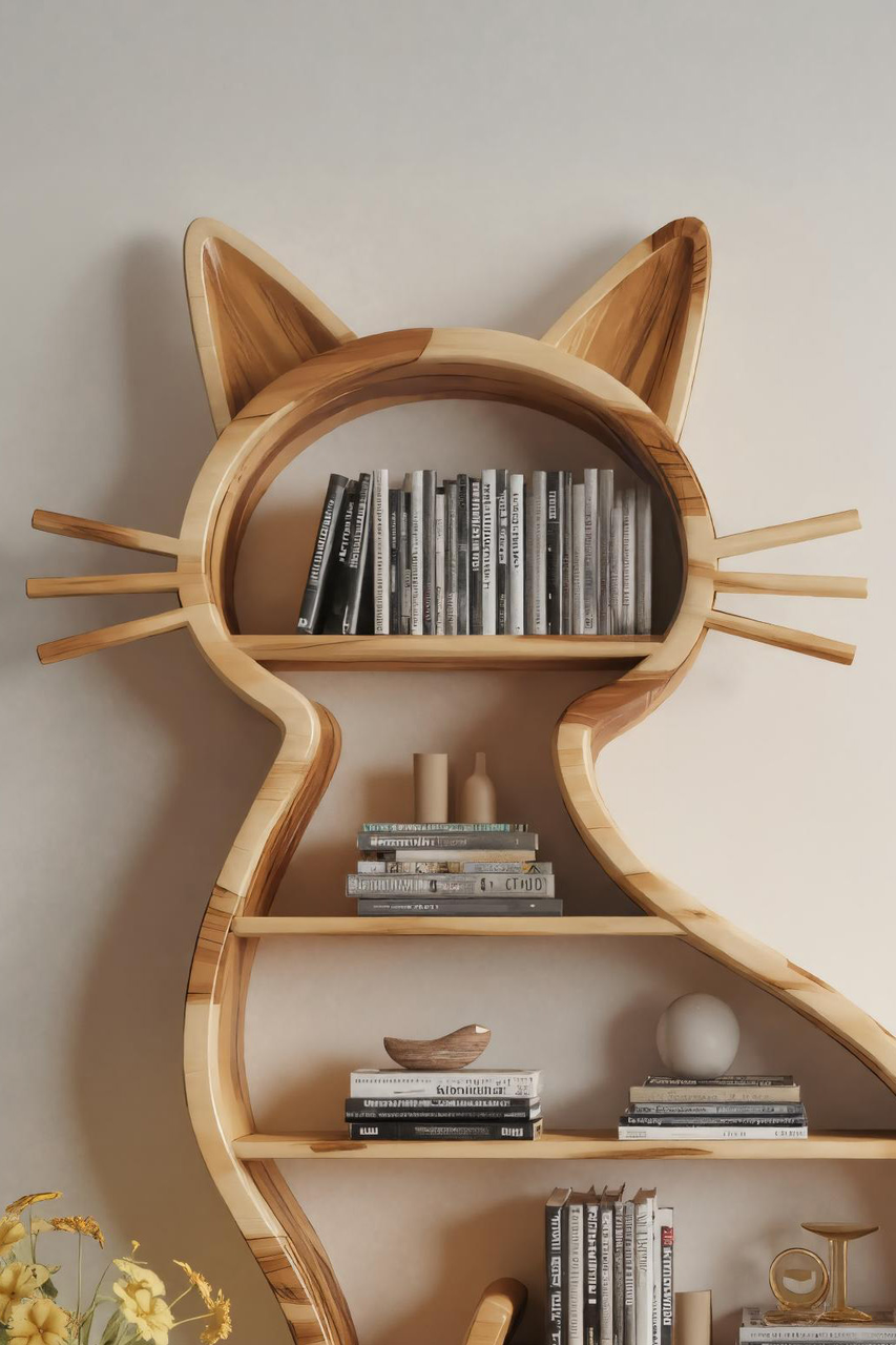 Modern Cat Bookshelf With Playful Design For Living Room Or Playroom Lynnsnail