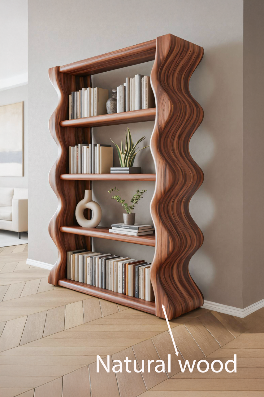 Modern Wave Bookshelf For Living Room Or Office Lynnsnail