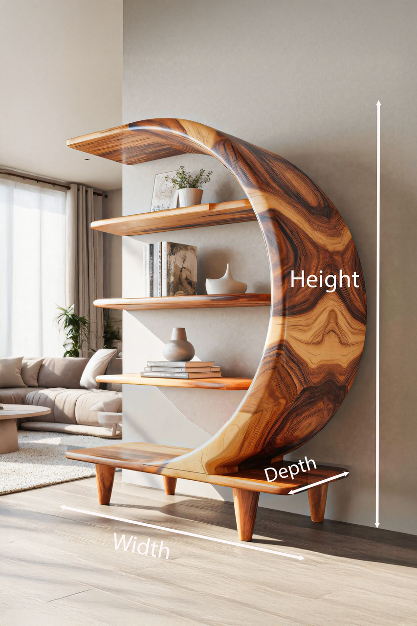 Modern Crescent Moon Bookshelf For Living Room Or Office Lynnsnail