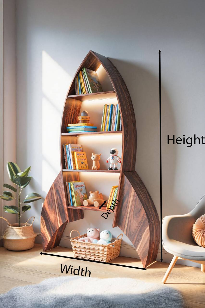 Rocket Shaped Bookshelf For Nursery Or Playroom Lynnsnail