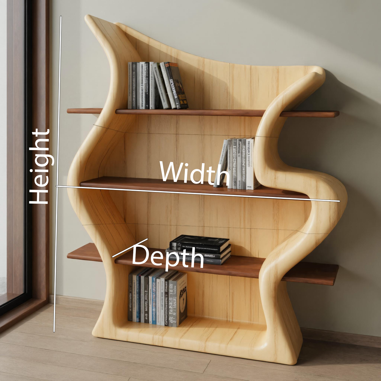 Sculptural Bookshelf With Organic Curves For Living Room Or Office Lynnsnail