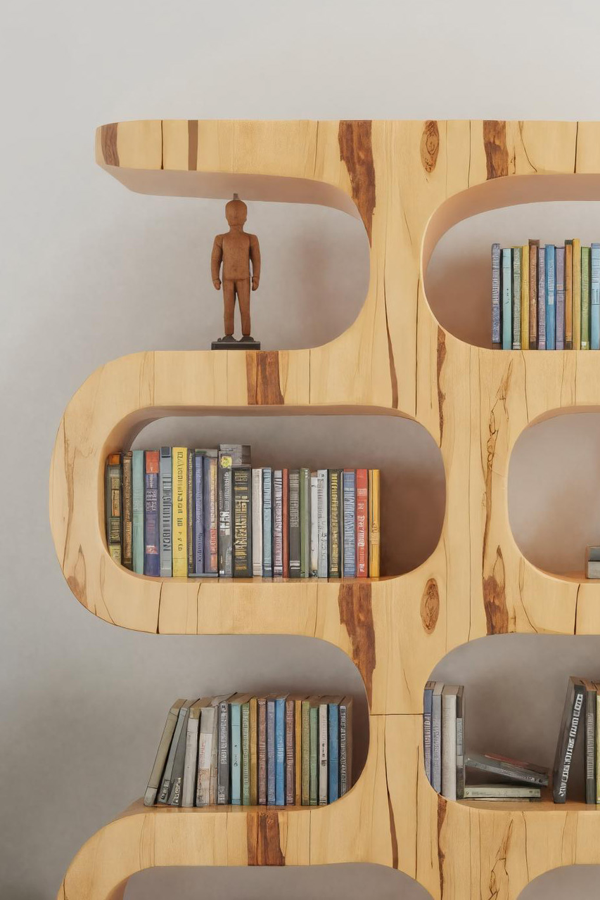 Modern Curved Bookshelf For Japandi Or Minimalist Living Room Lynnsnail