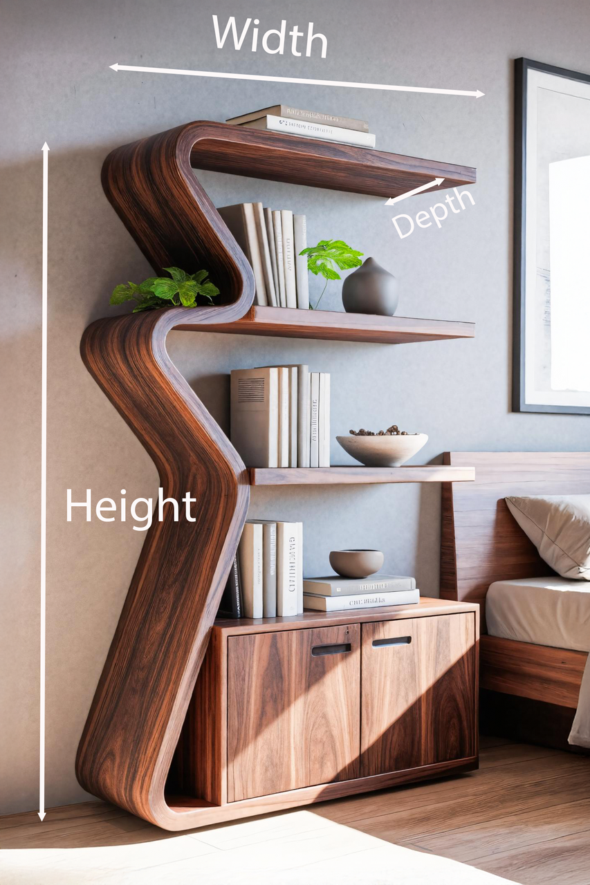 Modern Zigzag Bookshelf With Cabinet For Living Room Or Office Lynnsnail